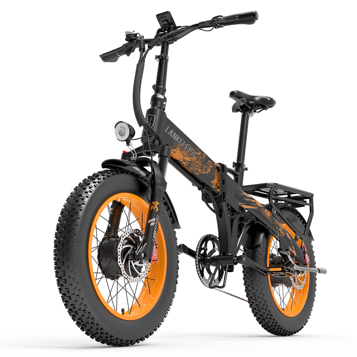 Lankeleisi X2000 MAX 2000W dual motor foldable e-bike, sleek black design with sturdy frame and compact folded position.