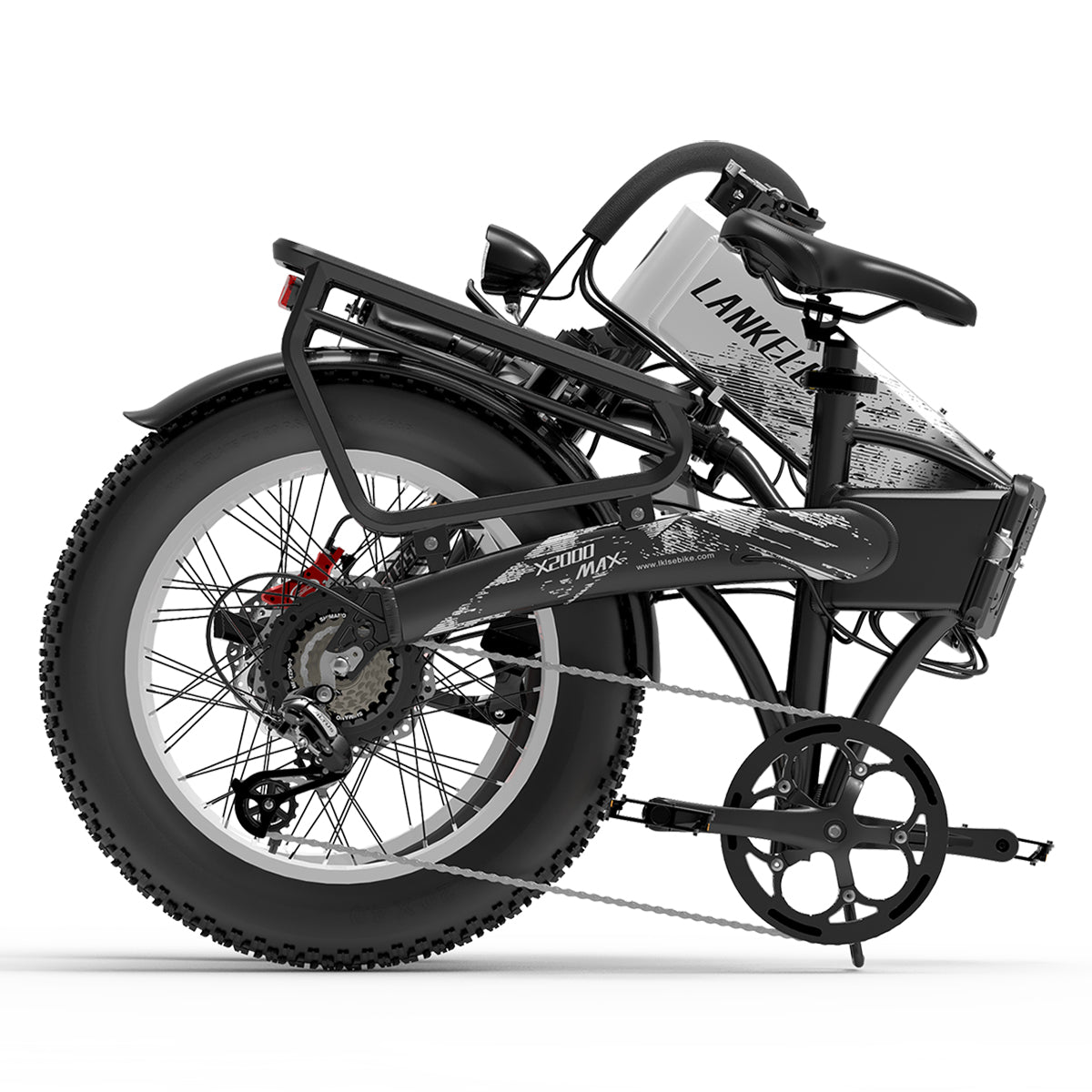 White LANKELEISI X2000 MAX 2000W dual motor foldable e-bike with sleek frame and handlebars, designed for urban commuting.