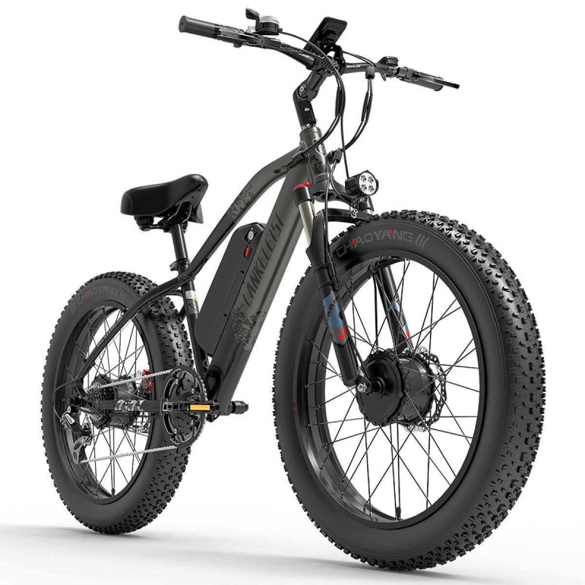 LANKELEISI MG740 PLUS off-road electric bicycle with front and rear dual motors and rugged design for outdoor adventures.