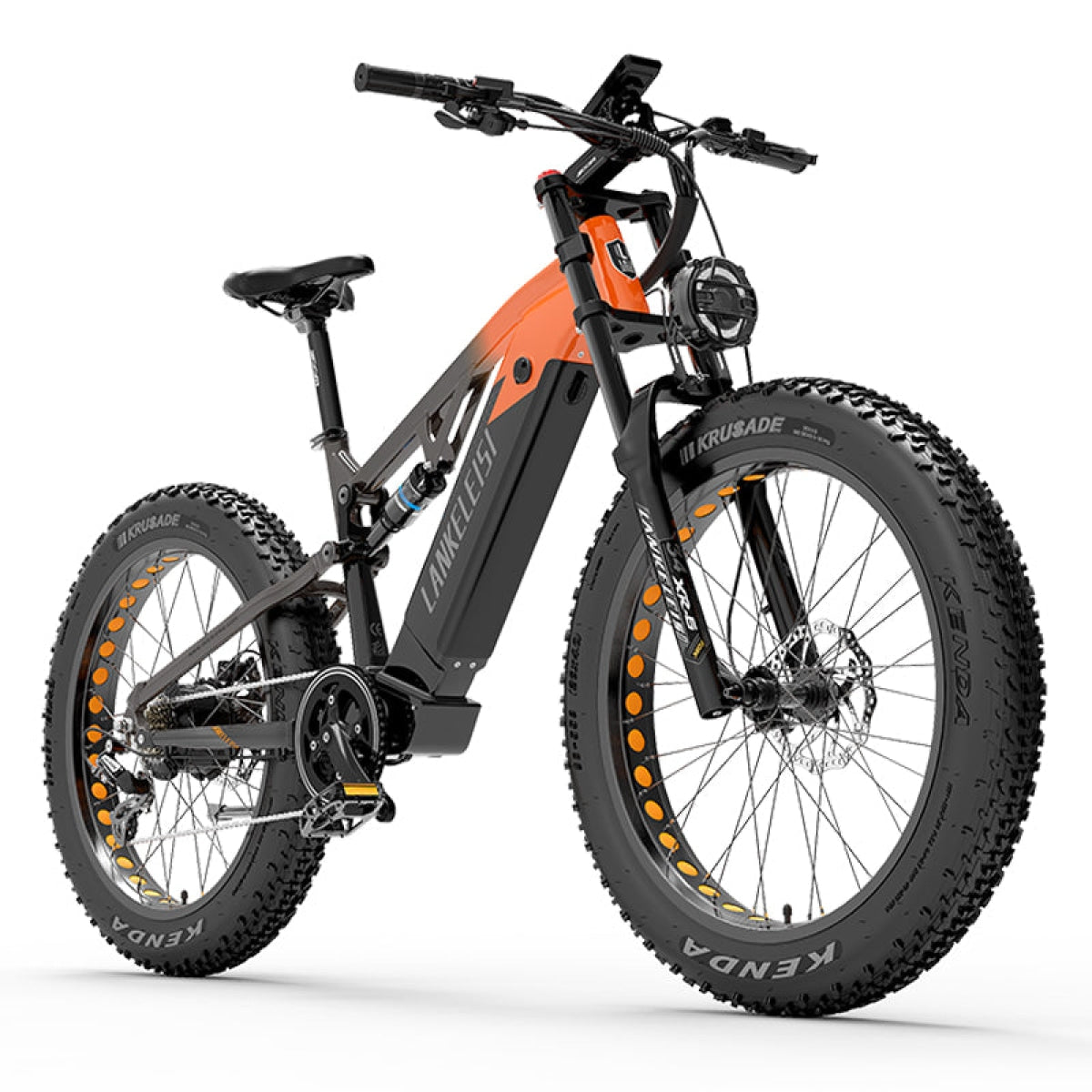 LANKELEISI RV800 Plus Bafang motor electric mountain bike with sturdy frame and mountain bike tires, ready for off-road riding.