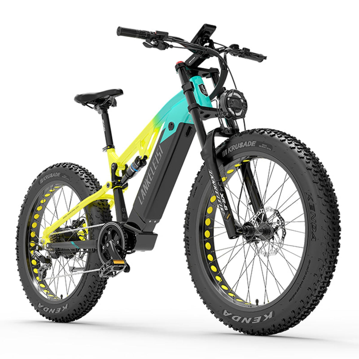 LANKELEISI RV800 Plus electric mountain bike with Bafang motor, rugged frame, and mountain bike tires for off-road riding.