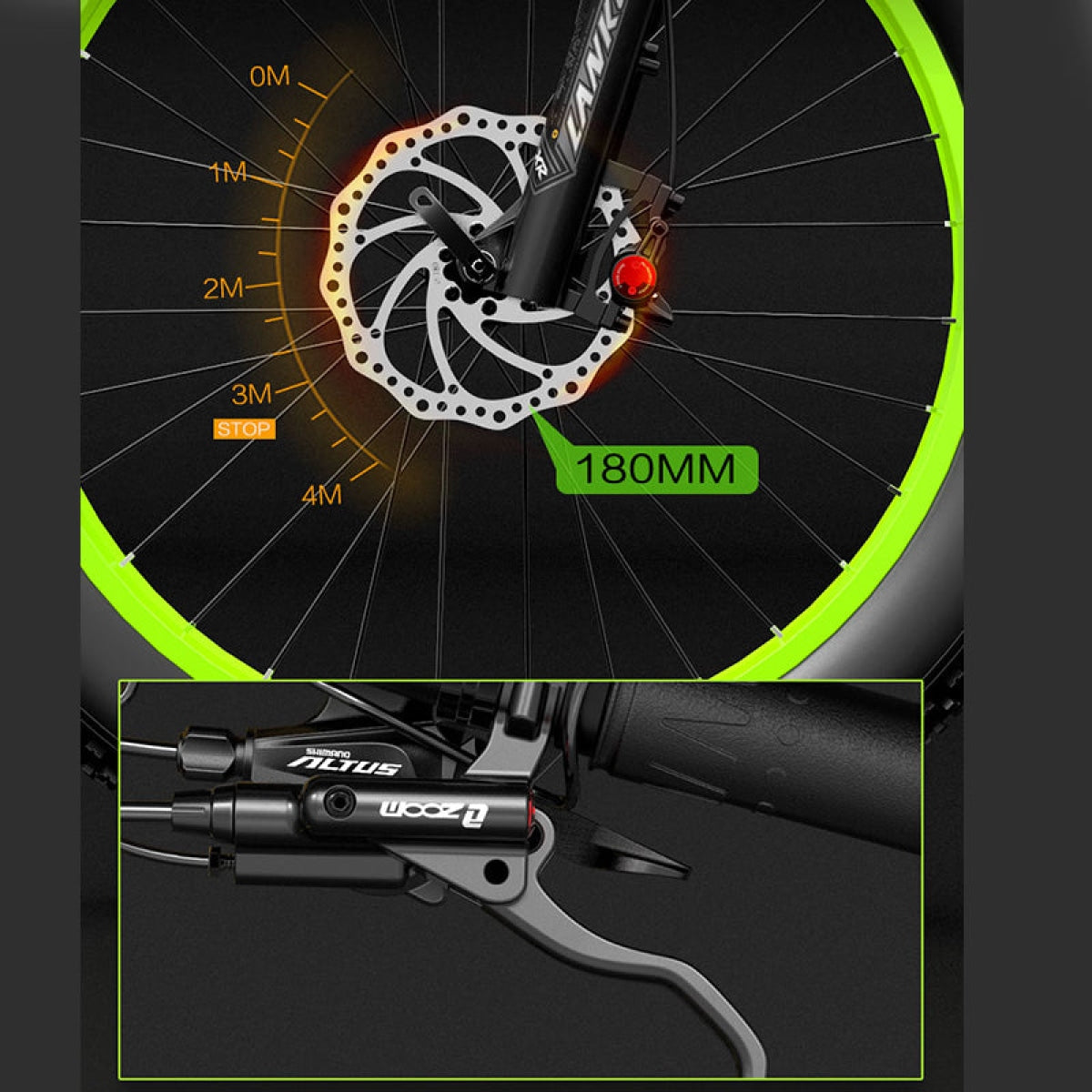 Lankeleisi XT750 Plus fat tire electric mountain bike with big fork suspension, green and yellow color, off-road design.