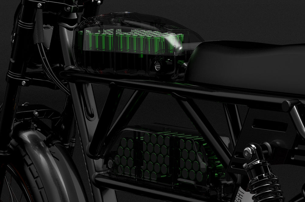 Lankeleisi Bikes 45Ah lithium-ion battery for electric bicycle, showing the sleek black battery pack with brand logo.